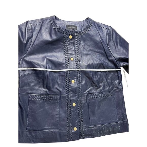QVC Susan Graver Genuine Leather Jacket w/ Braided Trim NWOT NAVY SIZE 12 - Picture 9 of 9